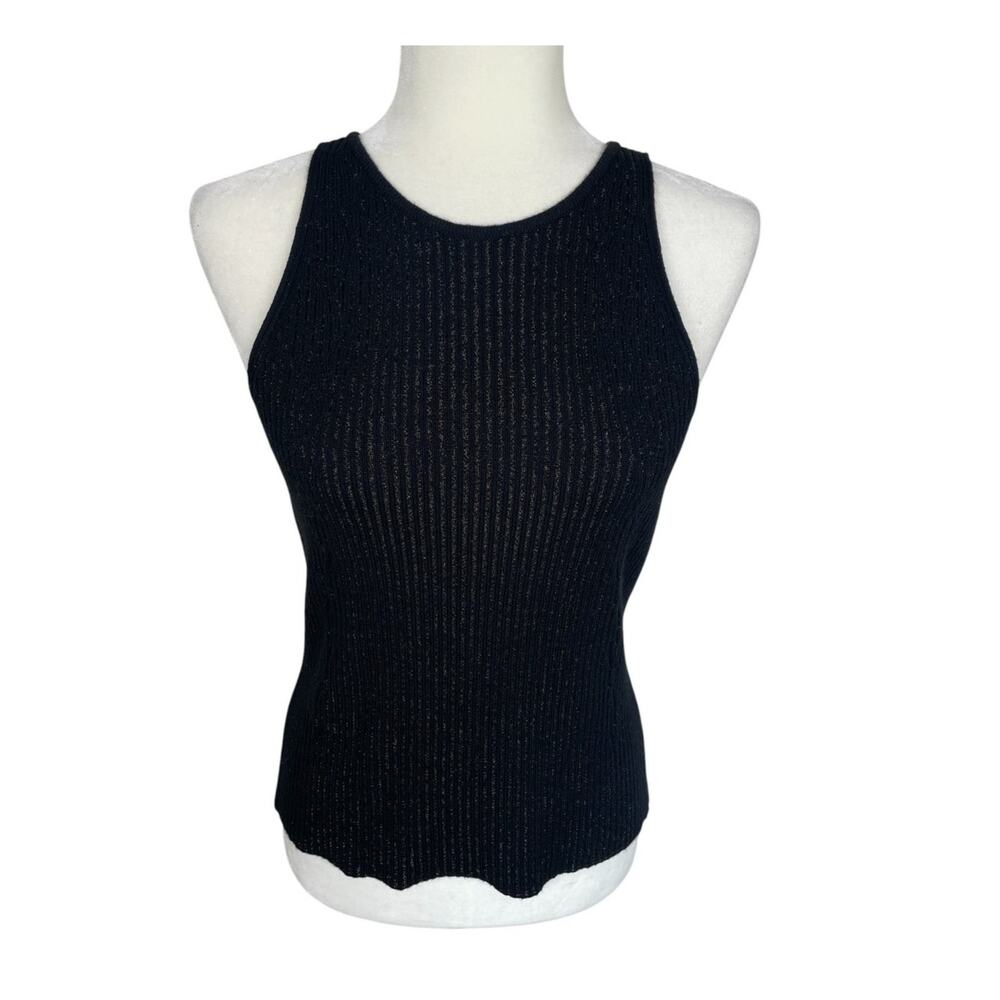 Emanuel Ungaro Wool Blend Tank Top Gold Metallic Black Size M Quiet Luxury Chic